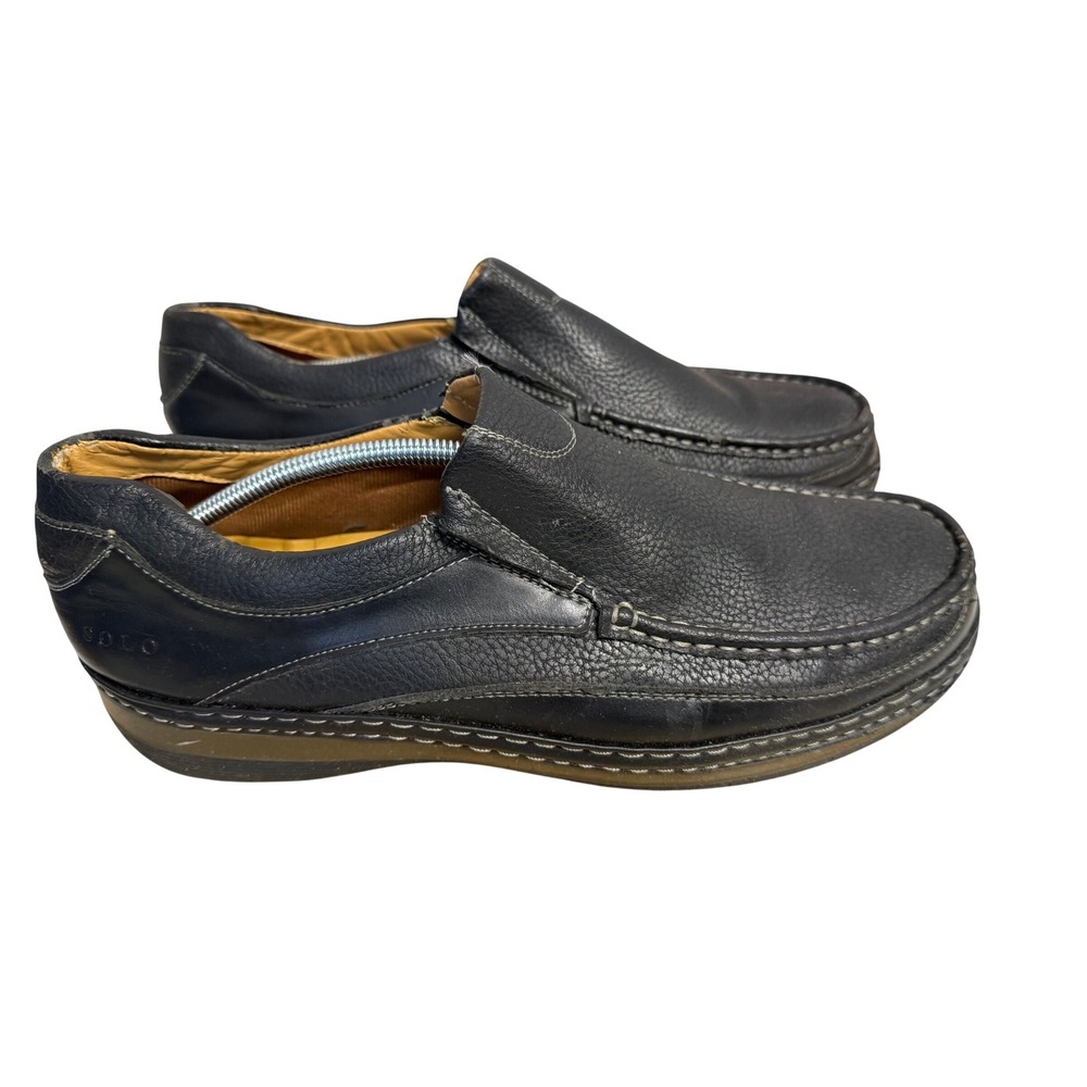 Solo Parker-100‎ Mens Black Faux Leather Slip On Loafers Moc Toe Shoes Size 11
